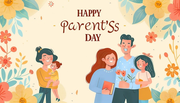 Feliz Dia dos Pais Sorriso Ilustração de arte de personagem com fundo floral modelo de cartão-presente