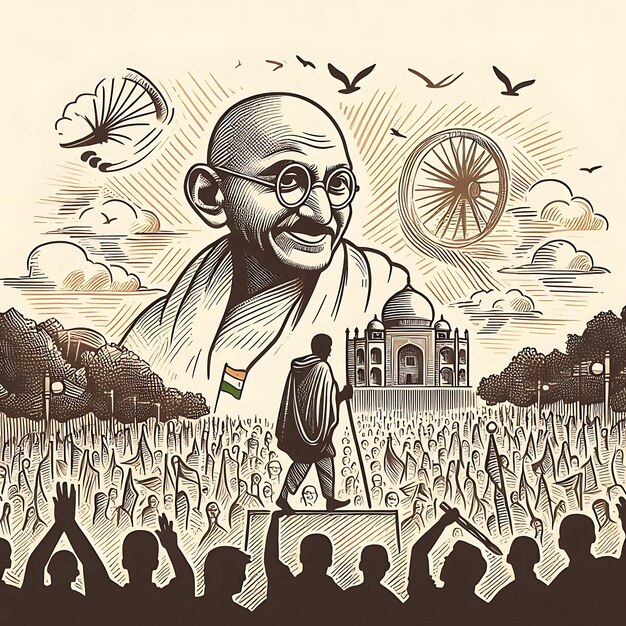 Foto feliz día de gandhi jayanti ilustración plana