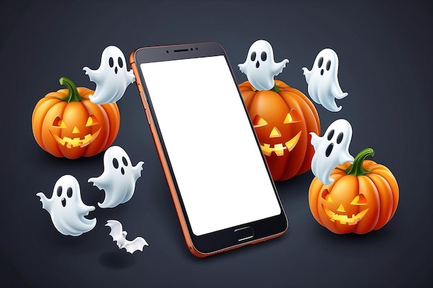 Feliz día de Halloween Teléfono móvil con pantalla blanca en blanco