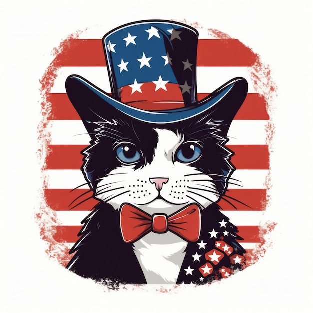 Feliz Día de la Independencia, 4 de julio, diseño de afiches patrióticos con lindos gatitos festivos