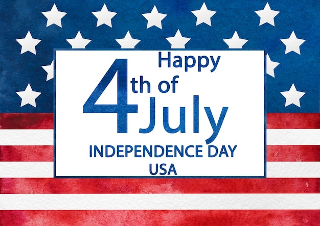 Feliz Día de la Independencia Dibujo en acuarela de la bandera estadounidense