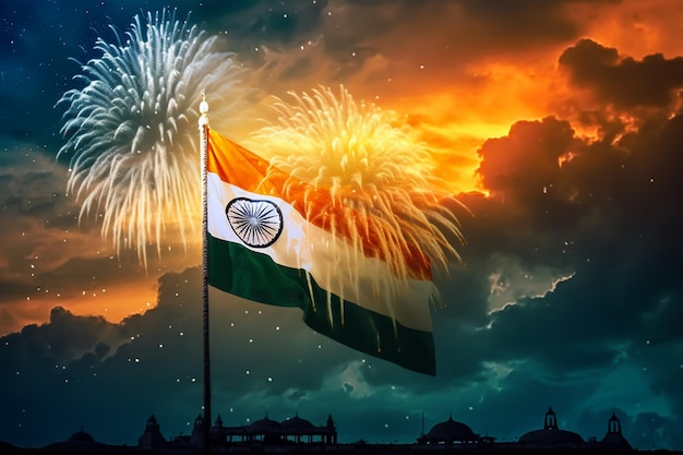Feliz día de la Independencia de la India La bandera de la India ondeando la bandera de la india en un fondo creativo IA generativa