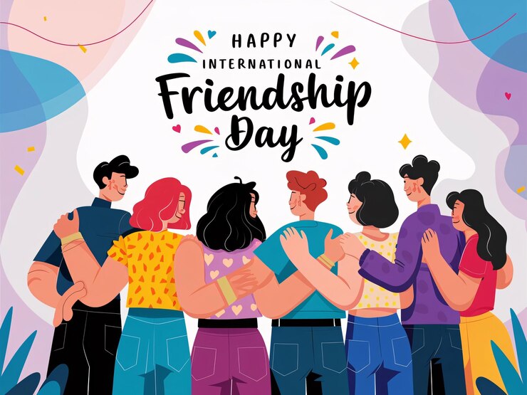 Feliz Día Internacional de la Amistad Diseño de Ilustración Vector Retrospectiva del Grupo de Amigos