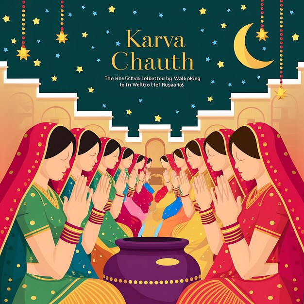 Foto feliz día de karwa chauth festival hindú diseño de fondo plano ilustración