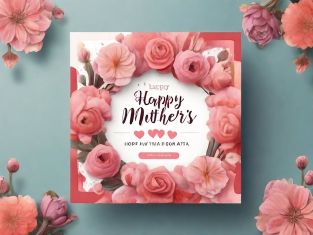 Foto feliz día de la madre floral tarjeta de memphis ilustración plana