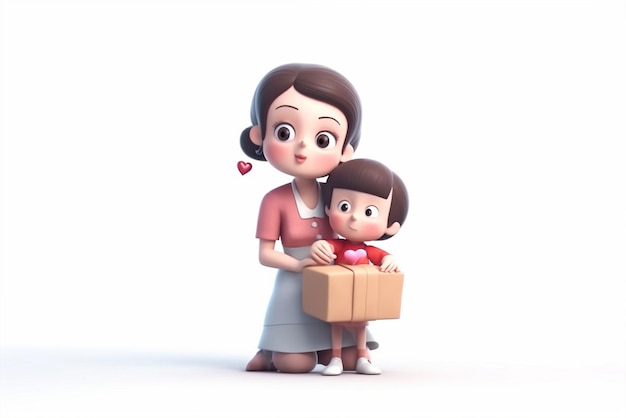 Feliz día de la madre madre con niño ilustración 3d sobre fondo aislado ai generativo