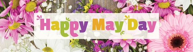 Foto feliz día de mayo pancarta con collage de flores