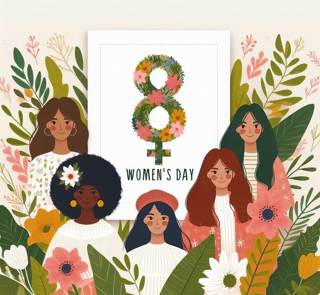 Foto feliz día de la mujer ilustración de fondo diseño de redes sociales generativo ai