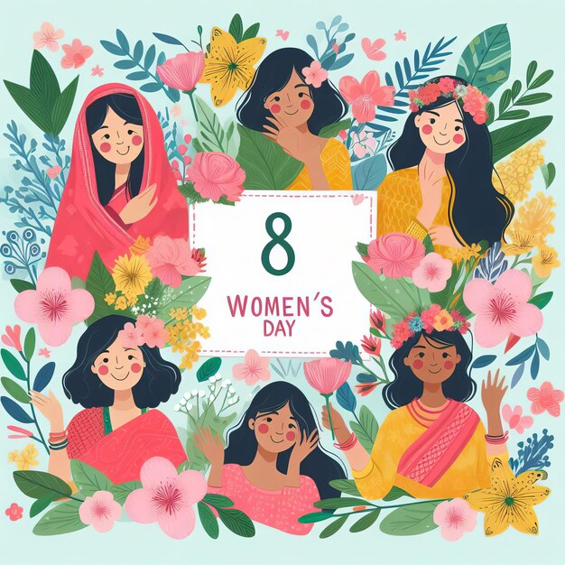 Foto feliz día de la mujer ilustración de fondo diseño de redes sociales generativo ai