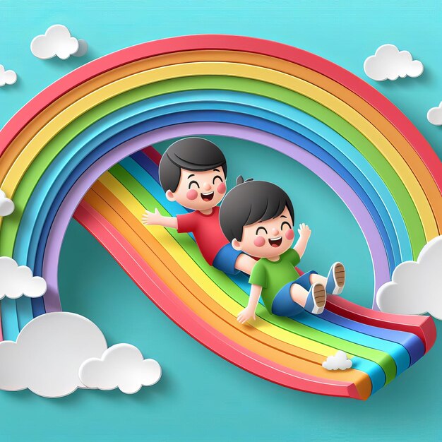 Foto feliz dia mundial da criança ilustração de crianças pequenas estilo de corte de papel generative ai.