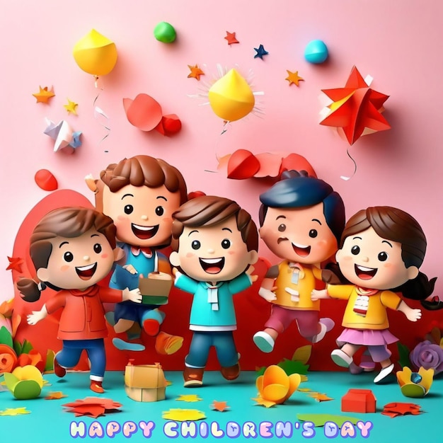 Feliz día de los niños para los niños celebración ilustración Día de los niños papel artesanía unidad