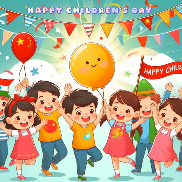 Feliz día de los niños para los niños celebración ilustración Día de los niños papel artesanía unidad
