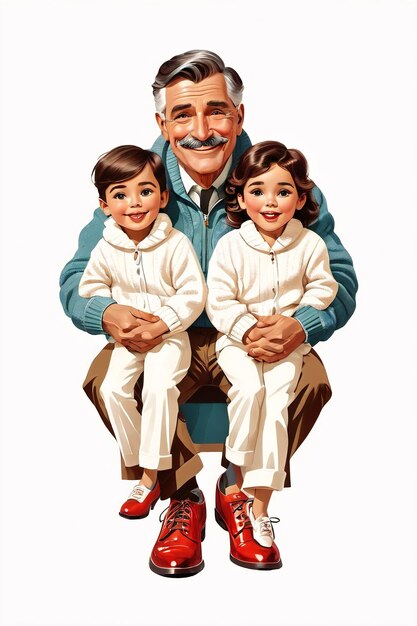 Foto feliz día del padre celebración de un hombre y dos niños sentados en una silla