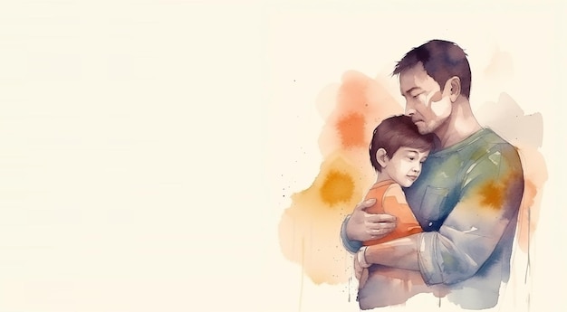 Feliz día del padre con padre e hijo abrazándose ai generativo