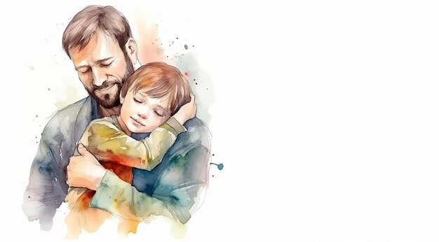 Feliz día del padre con padre e hijo abrazándose ai generativo