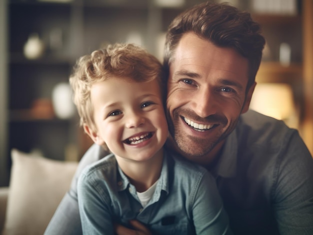 Feliz día del padre Padre e hijo sonriendo felizmente IA generativa