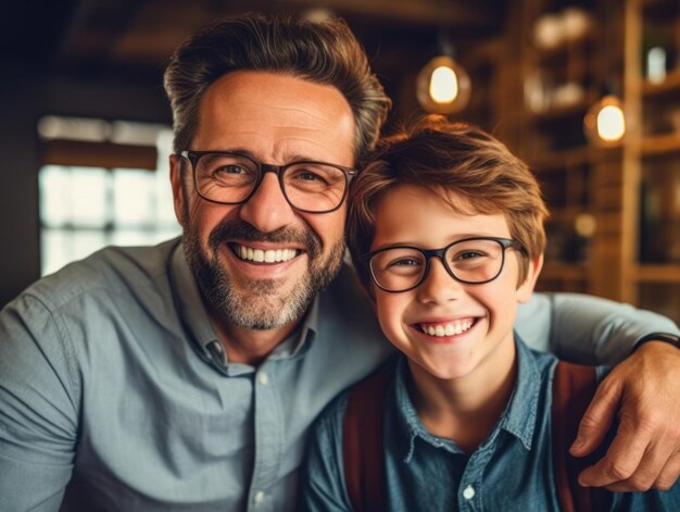 Feliz día del padre Padre e hijo sonriendo felizmente IA generativa