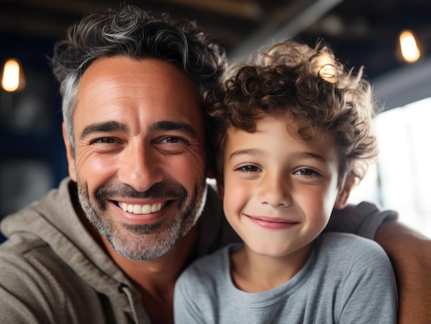 Feliz día del padre Padre e hijo sonriendo felizmente IA generativa