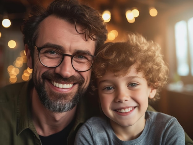 Feliz día del padre Padre e hijo sonriendo felizmente IA generativa