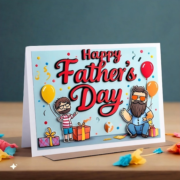 Feliz Día del Padre tarjeta de felicitación de concepto con texto Feliz Dia del Padre en la mesa ai generado