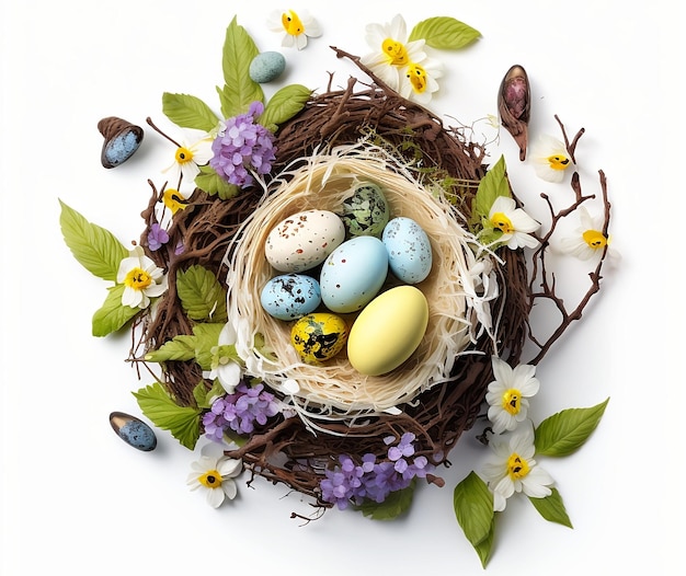 Feliz día de pascua huevos coloridos colorido nido de pascua con huevos de pascua