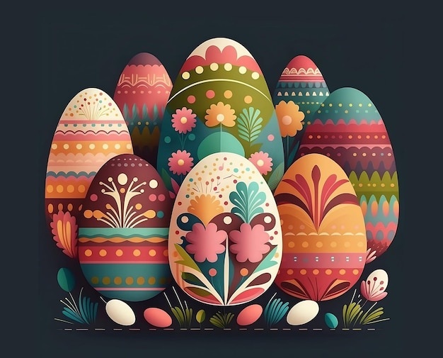 Feliz día de pascua huevos coloridos colorido nido de pascua con huevos de pascua