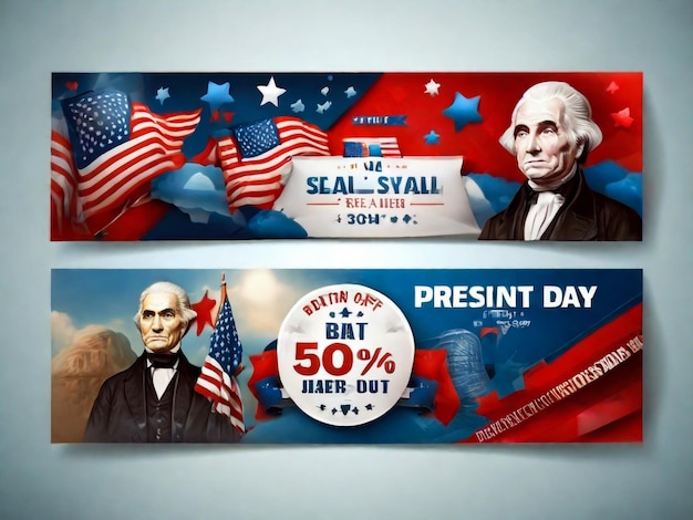 Foto feliz día de los presidentes un conjunto de pancartas estados unidos fondo simbólico nacional feriado público estadounidense ilustración vectorial realista