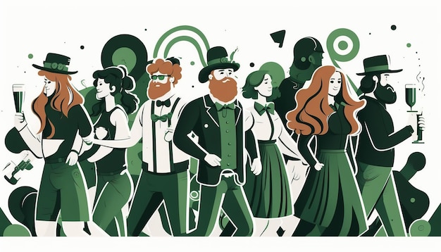 Feliz día de San Patricio ilustración trébol deja jarra de cerveza y sombrero