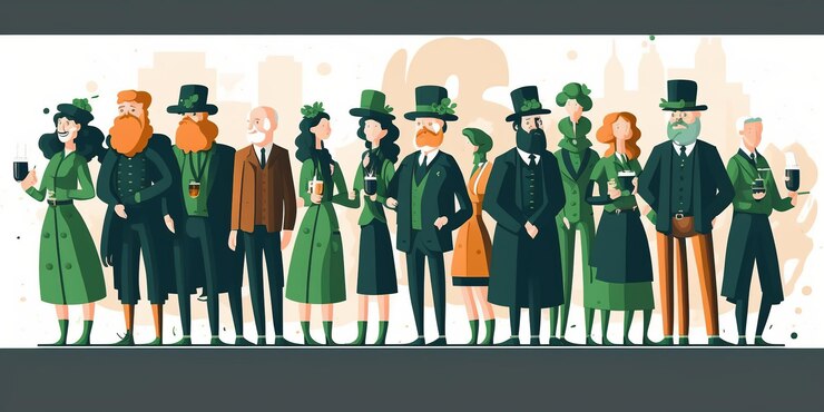 Feliz día de San Patricio ilustración trébol deja jarra de cerveza y sombrero