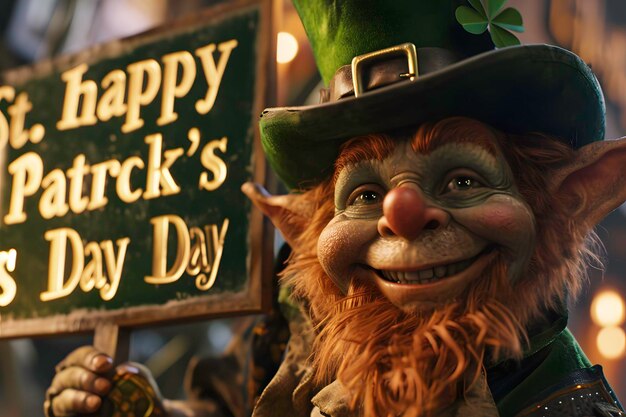 Foto feliz día de san patricio, trébol y duende.