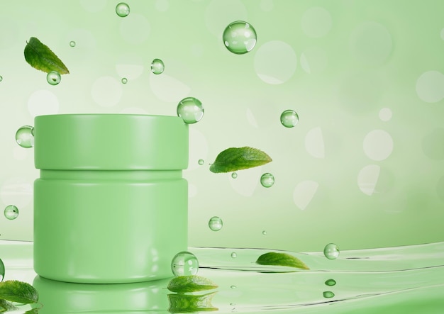 Feliz día de San Valentín A4 Paisaje Mockup frasco de crema con fondo verde cuidado de la piel de belleza