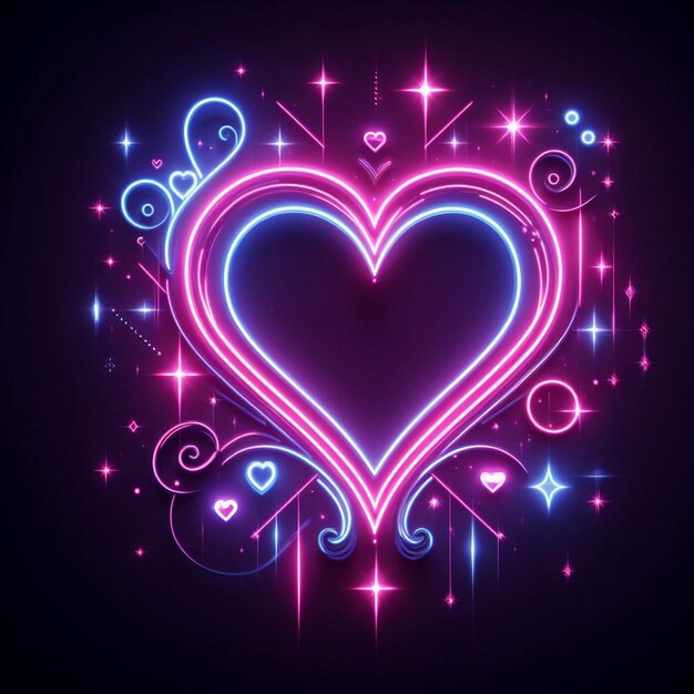 Feliz día de San Valentín Corazón de neón en fondo negro Generativo Ai