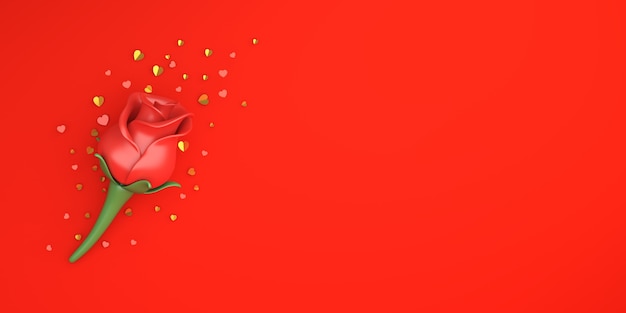 Feliz día de San Valentín decoración con flor rosa roja, espacio de copia