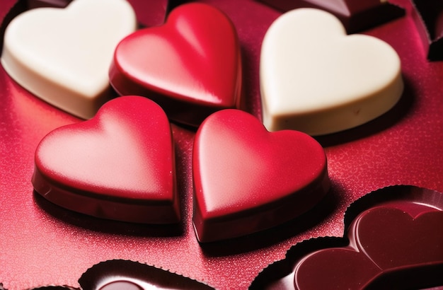 Feliz Día de San Valentín Fondo romántico con elementos de diseño realistas caja de regalo corazones rosas globos chocolates en forma de corazón Banner horizontal para el sitio web AI generativa