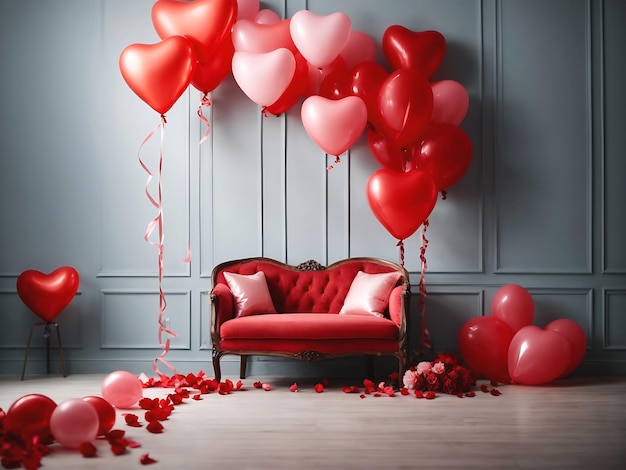 Foto feliz día de san valentín globos en forma de corazón