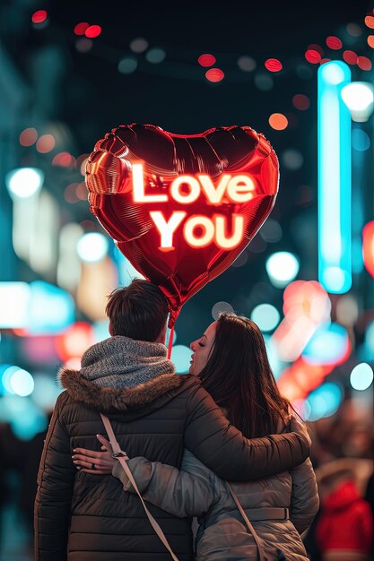 Feliz día de San Valentín con globos y regalos