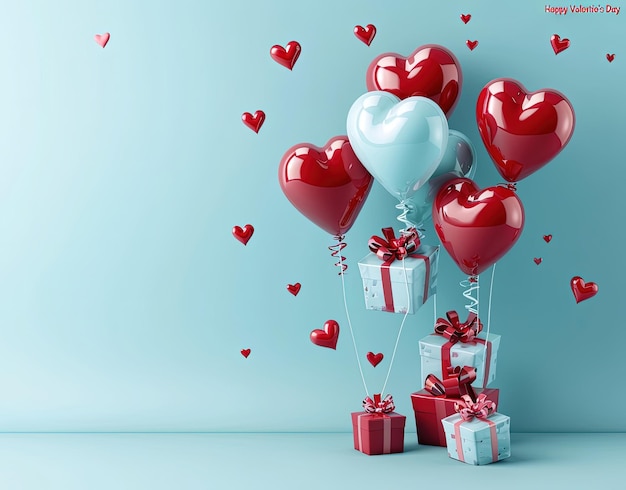 Feliz día de San Valentín con globos y regalos