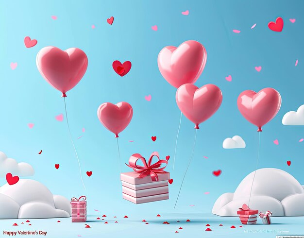 Feliz día de San Valentín con globos y regalos