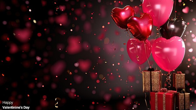 Feliz día de San Valentín con globos y regalos