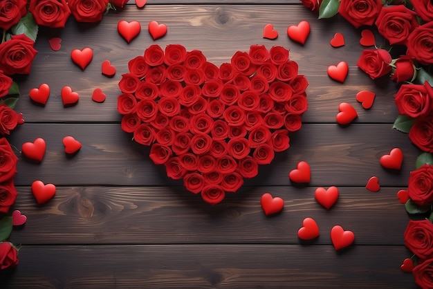 Feliz día de San Valentín hermosa madera y fondo en forma de corazón