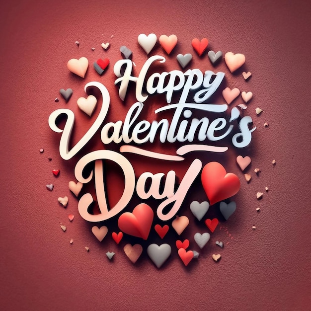 Feliz día de San Valentín saludo texto 3D con forma de amor