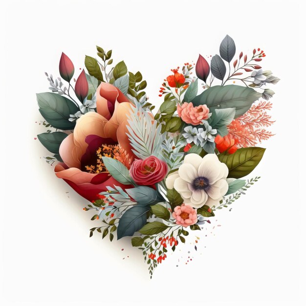 Feliz día de San Valentín tarjeta de felicitación de flores coloridas con corazón