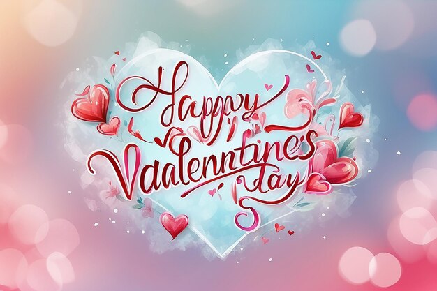 Feliz día de San Valentín texto escrito a mano sobre fondo borroso 2024