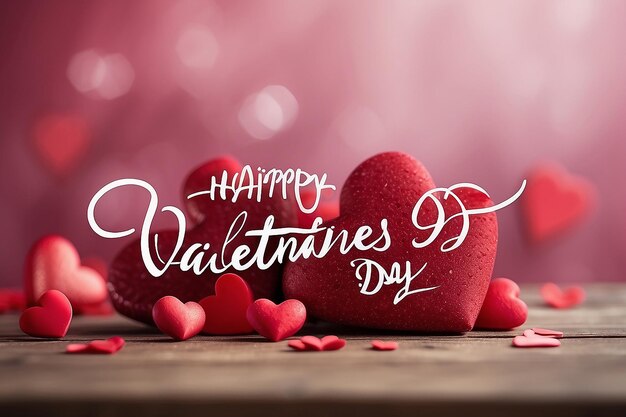 Feliz día de San Valentín texto escrito a mano sobre fondo borroso 2024