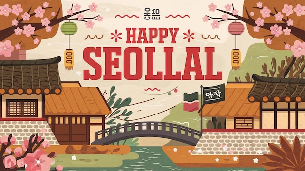 Feliz día de Seollal cartel ilustrador de pancartas