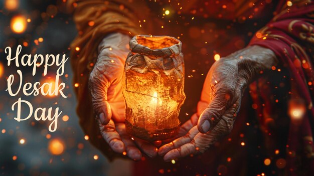 Foto feliz día de vesak celebración del cumpleaños de buda con fondo de linterna