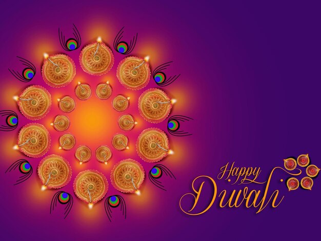 Foto feliz diwali coloridas lámparas diya de arcilla encendidas durante la celebración de diwali