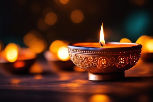 Feliz diwali colorido tradicional con lámparas diya