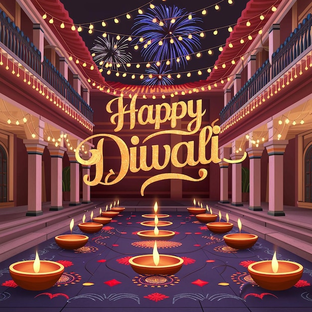 Feliz Diwali el concepto de celebración del festival indio 3d