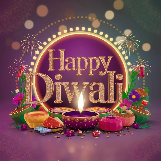 Feliz Diwali el concepto de celebración del festival indio 3d